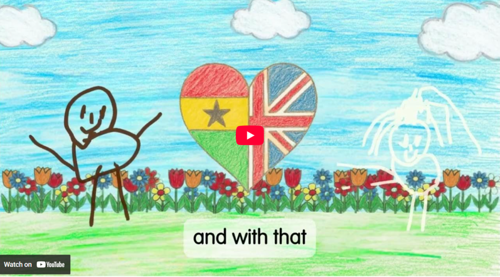 YouTube screen showing Ghanaian and British flag in a heart